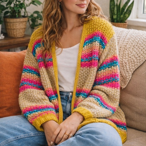 NATURAL LIFE Sweaters - Natural life colorful striped knit cardigan